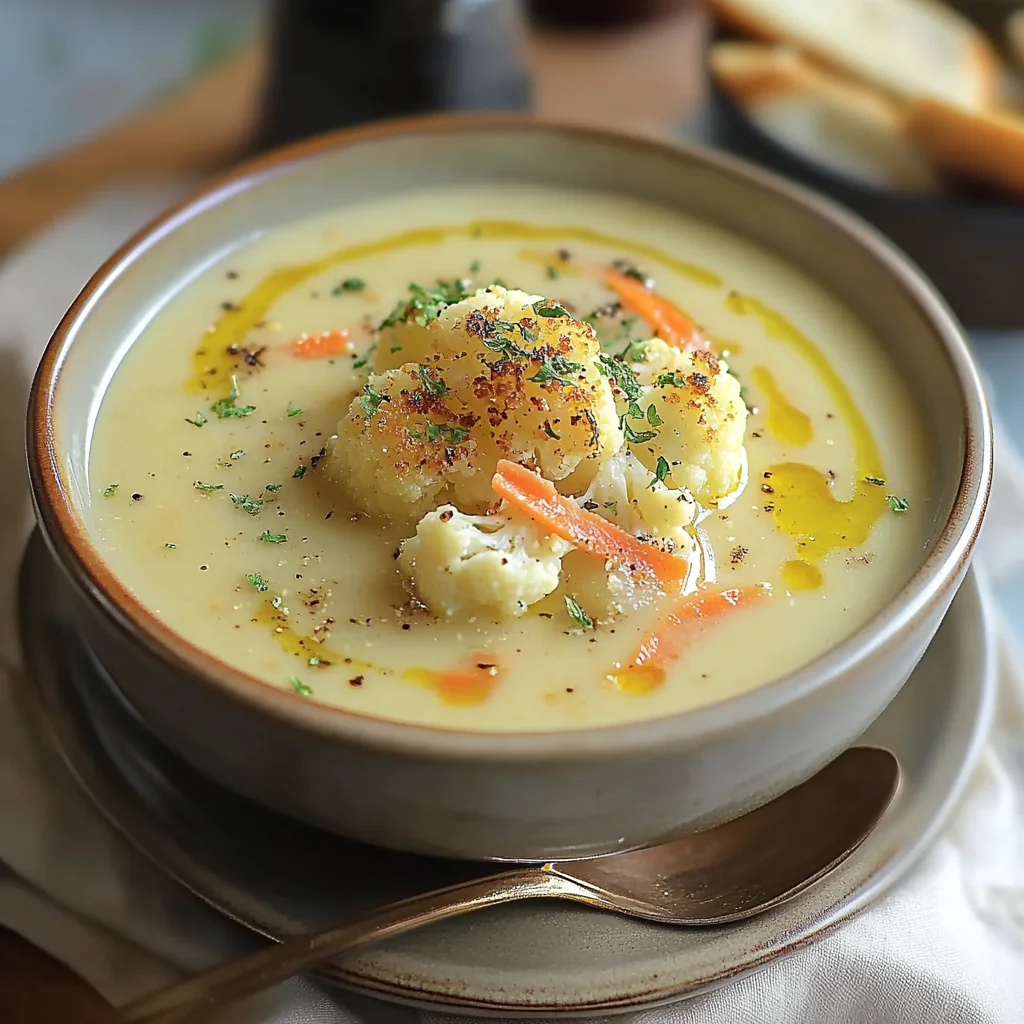 Recipe preparation for Cheddar Cauliflower and Roasted Garlic Soup