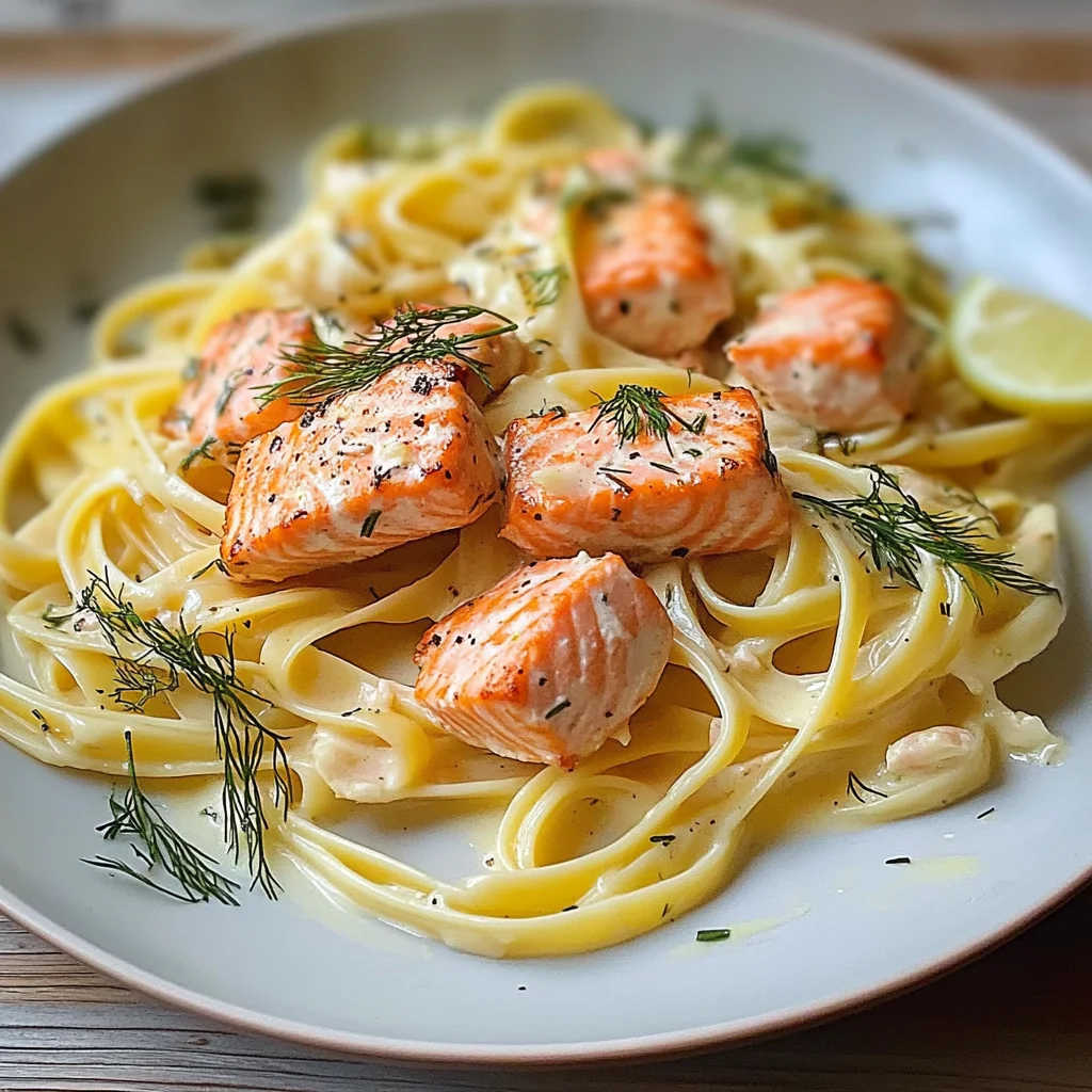 Recipe preparation for Lemon Dill Salmon Pasta
