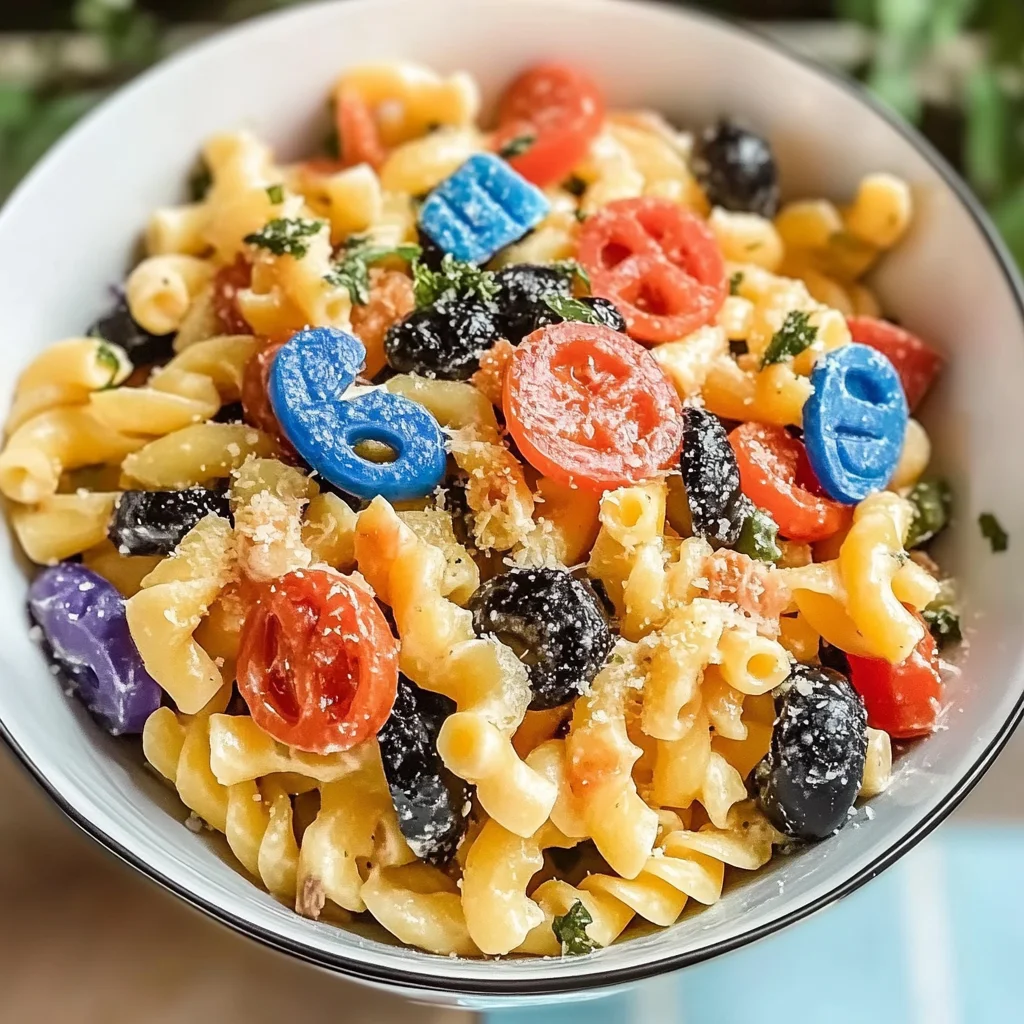 Recipe preparation for RED WHITE AND BLUE PASTA SALAD