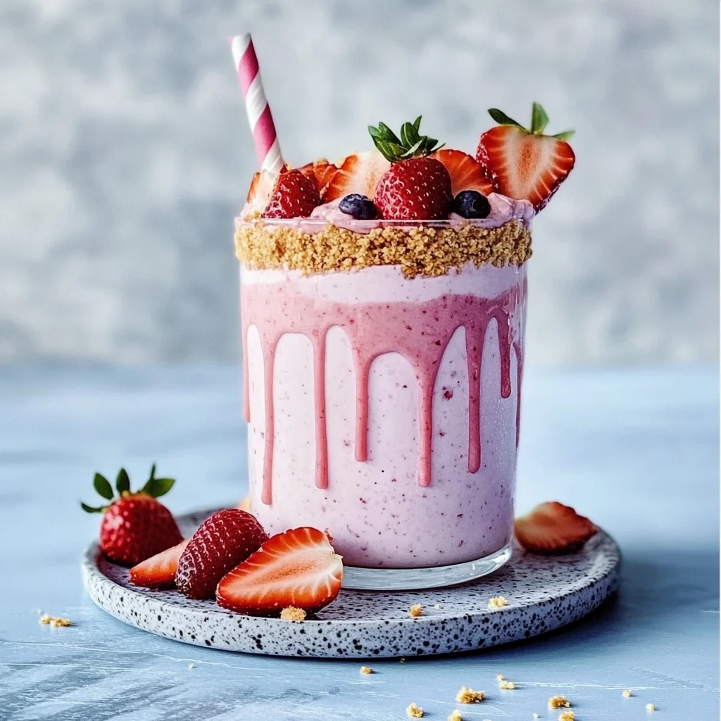 Recipe preparation for Creamy Strawberry Cheesecake Smoothie 