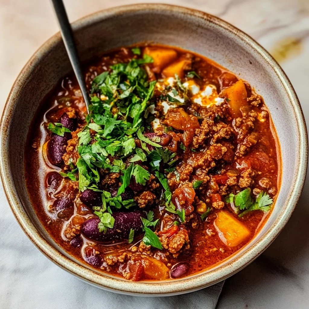 Recipe preparation for Chorizo Sweet Potato Chili Recipe 