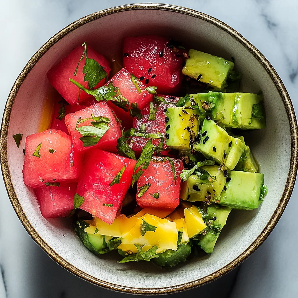 Recipe preparation for Avocado Watermelon Salad