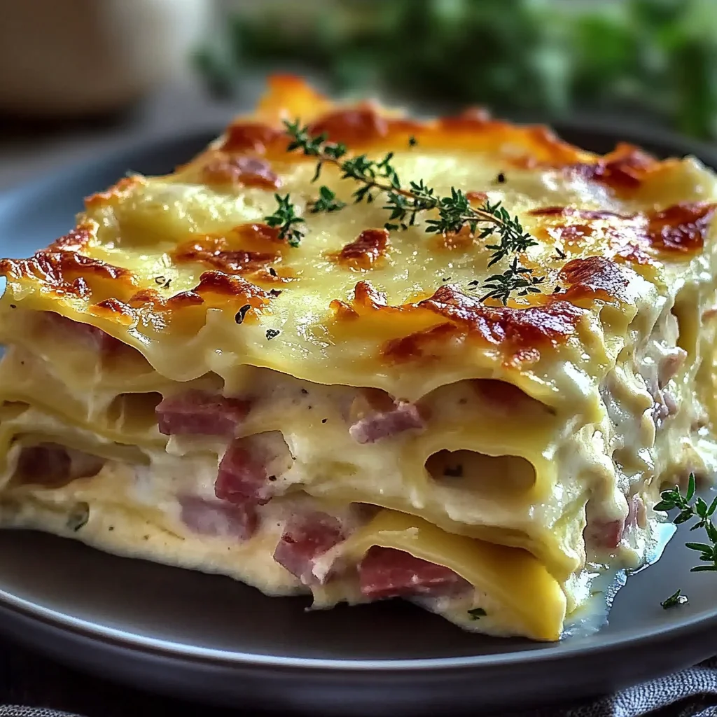 Recipe preparation for Effortless Ham Cheese Lasagna
