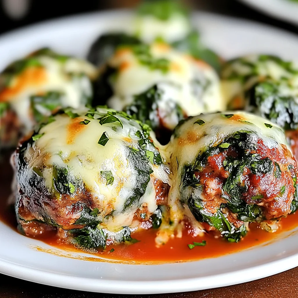 Recipe preparation for Spinach Garlic Meatballs Mozzarella