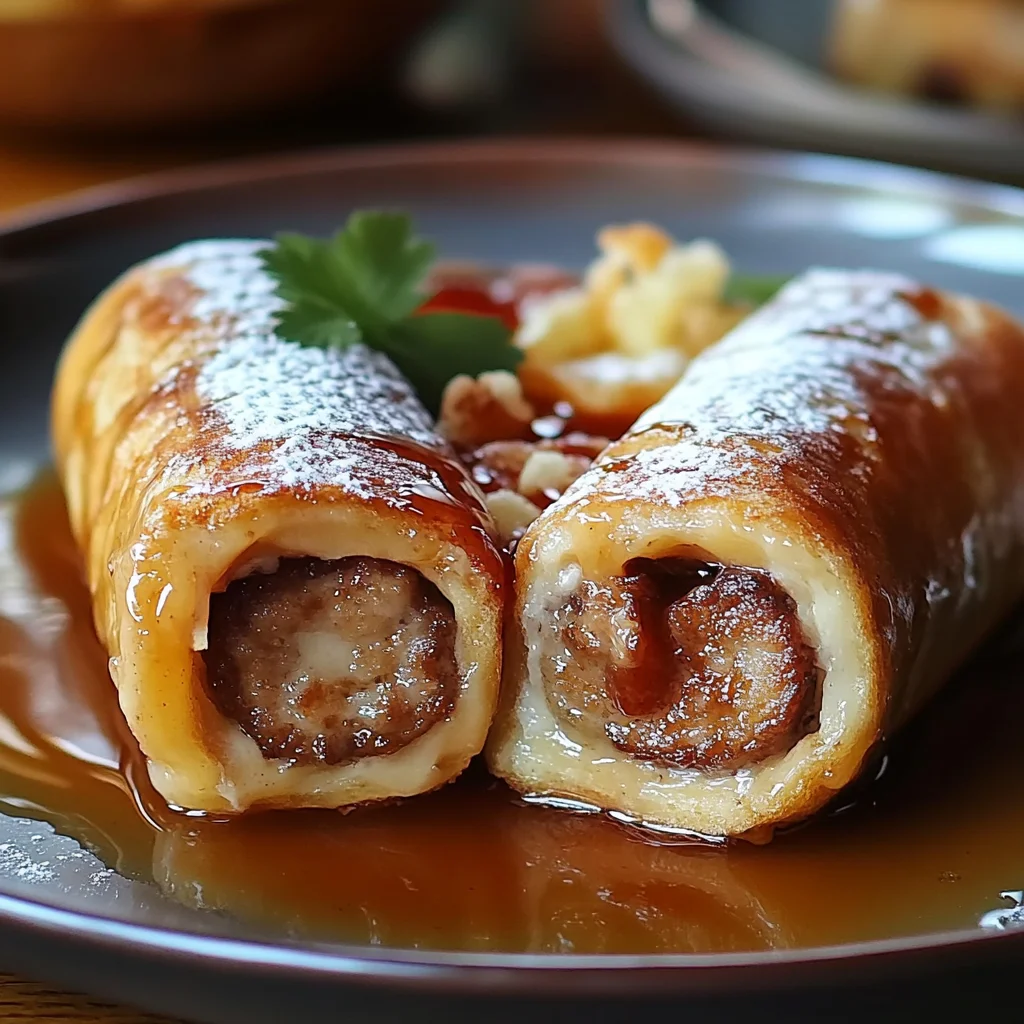 Recipe preparation for Sausage French Toast Roll-Up
