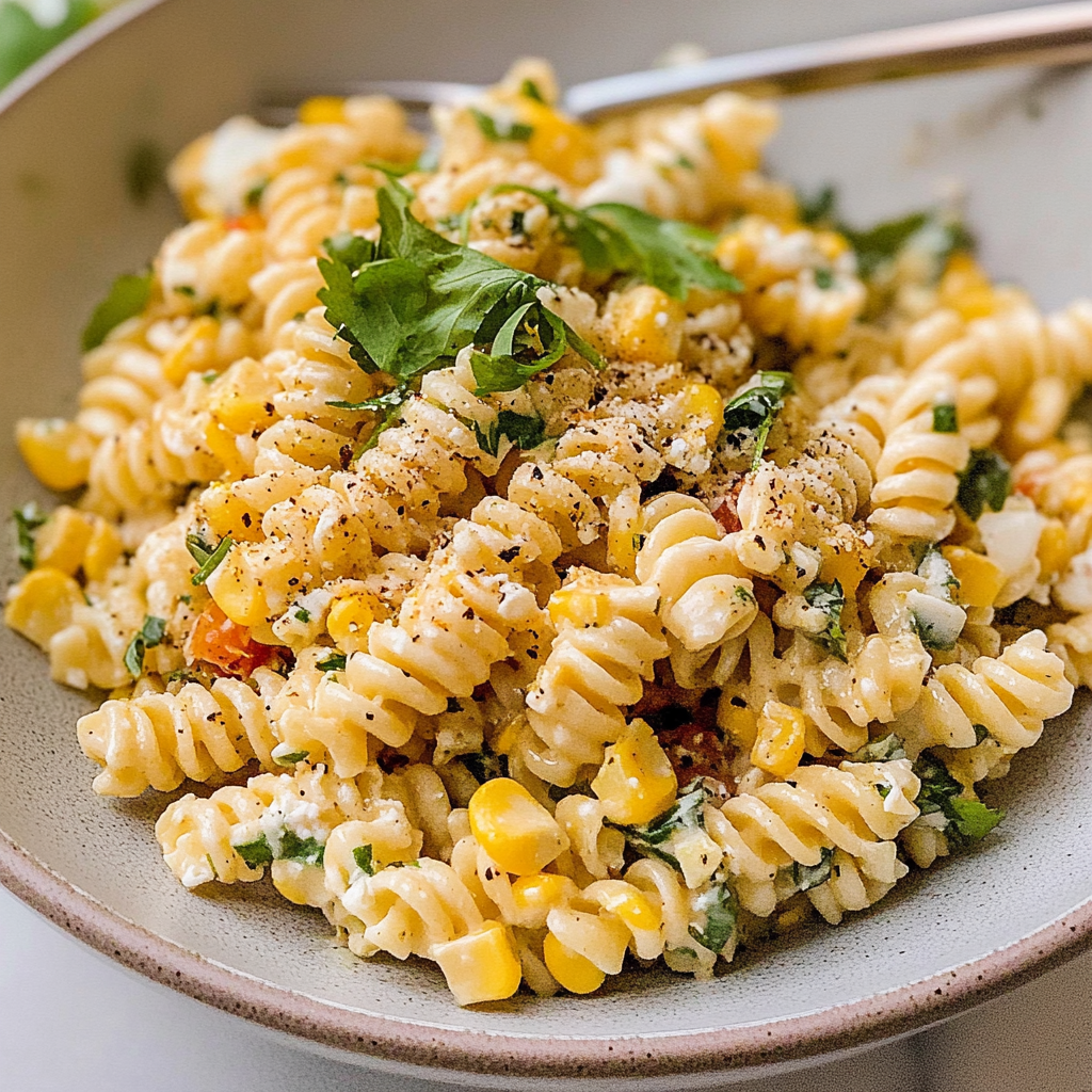 Recipe preparation for street corn pasta salad
