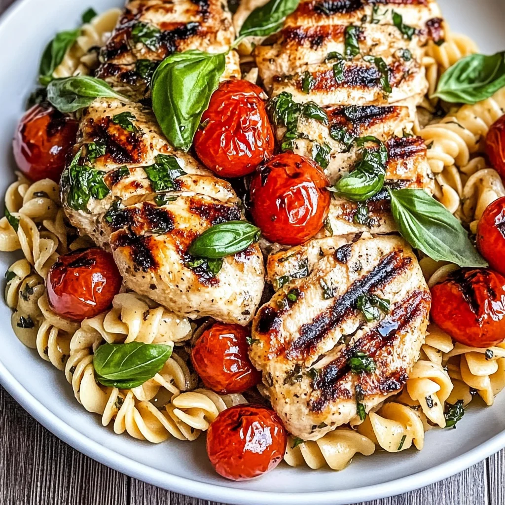 Recipe preparation for Tomato Basil Pasta with Balsamic Grilled Chicken