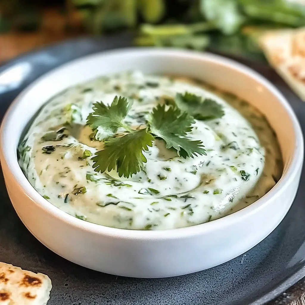Recipe preparation for Creamy Cilantro Garlic Sauce With Jalapeños