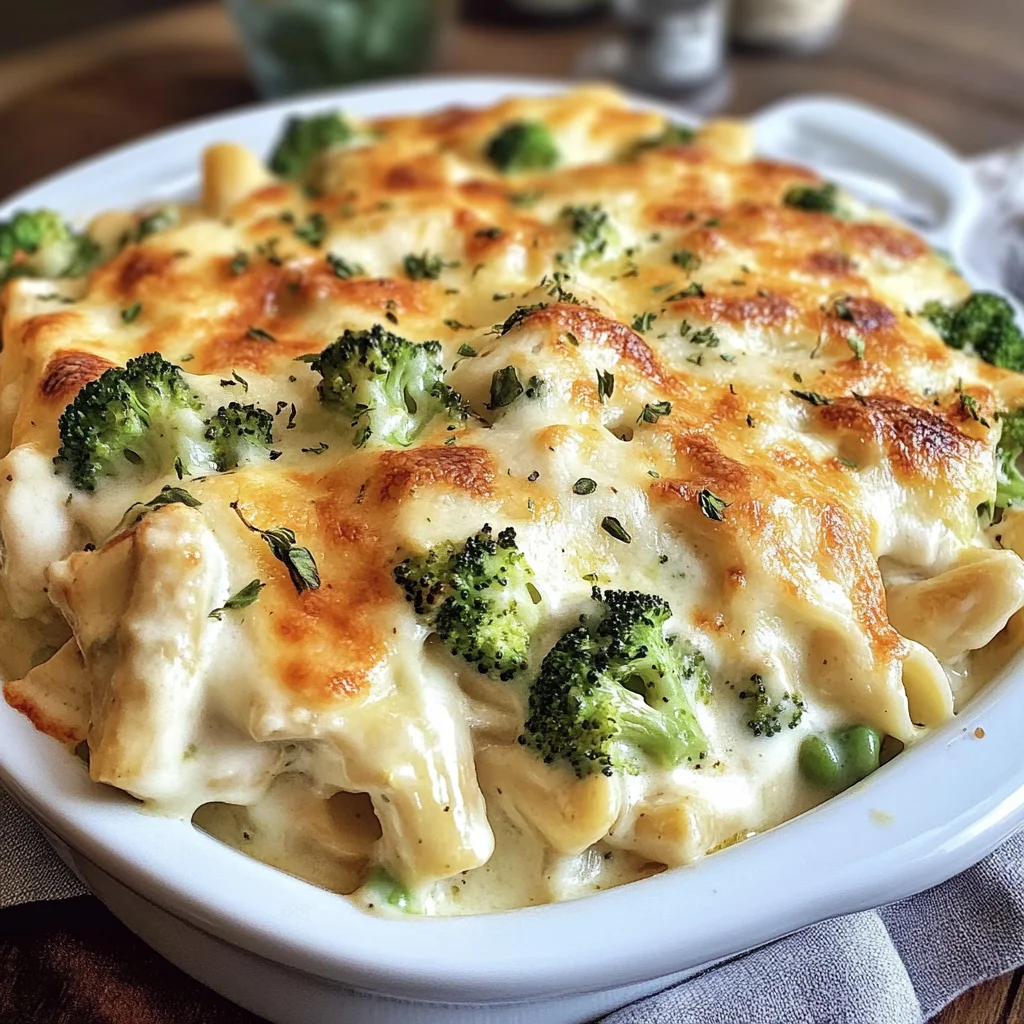 Recipe preparation for Chicken & Broccoli Alfredo Bake