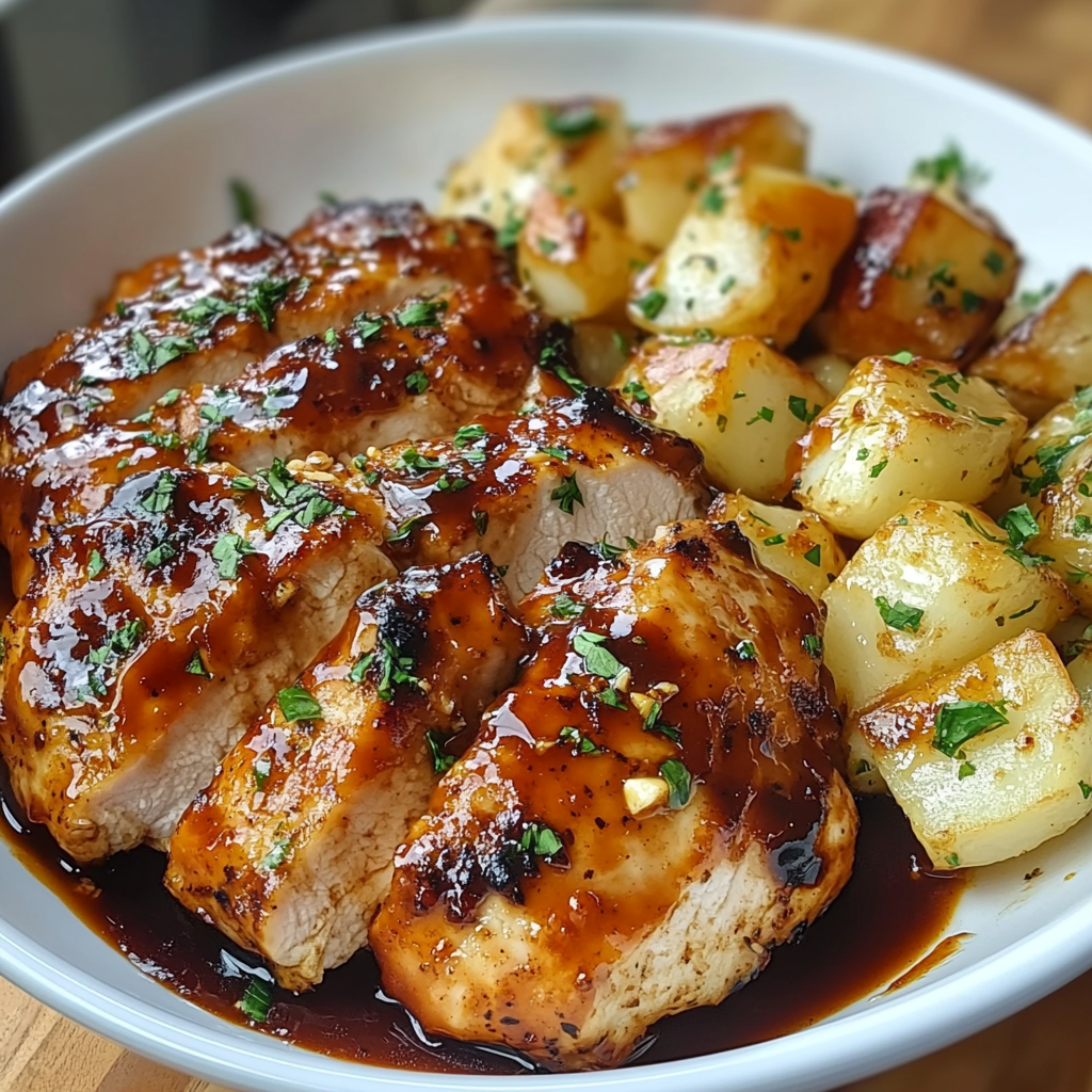 Recipe preparation for Honey BBQ Chicken + Garlic Parmesan Potatoes