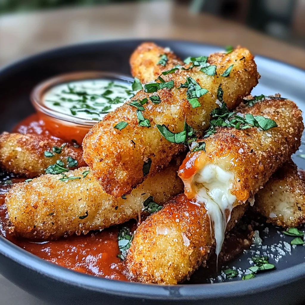 Recipe preparation for Crispy Mozzarella Sticks with Dips