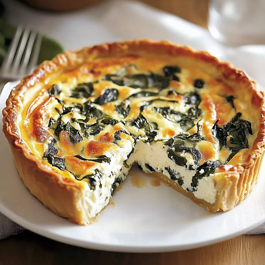 Recipe preparation for Delicious Ricotta Spinach Quiche