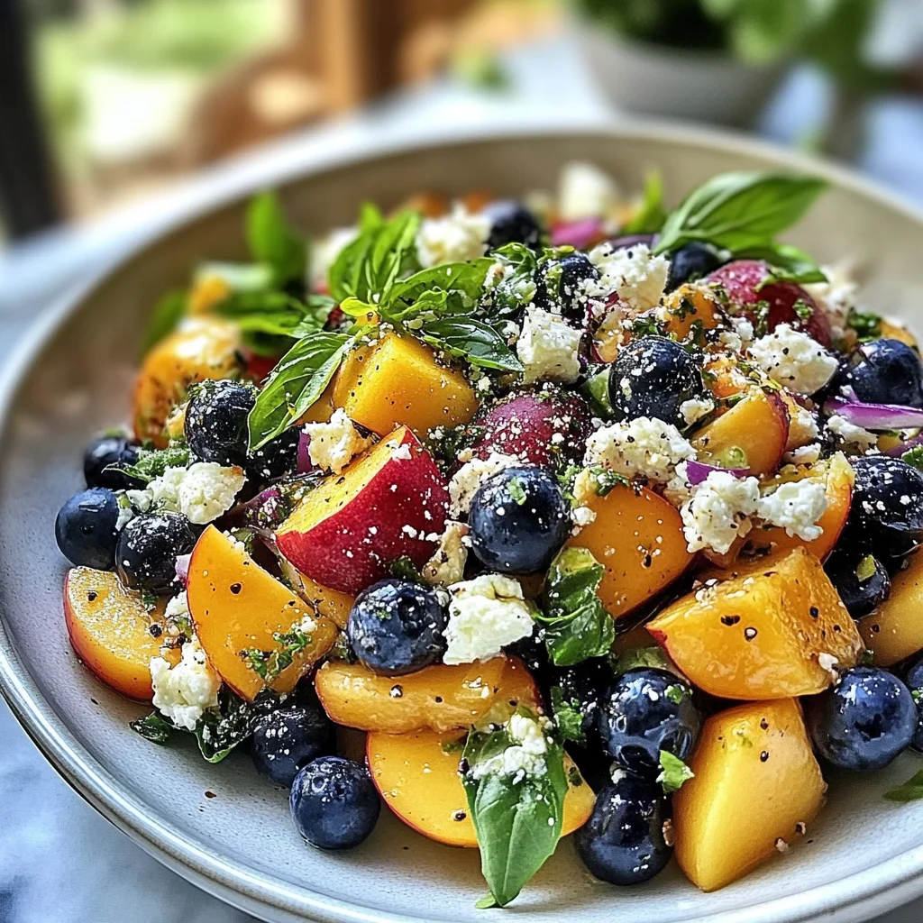 Recipe preparation for Blueberry Peach Feta Salad