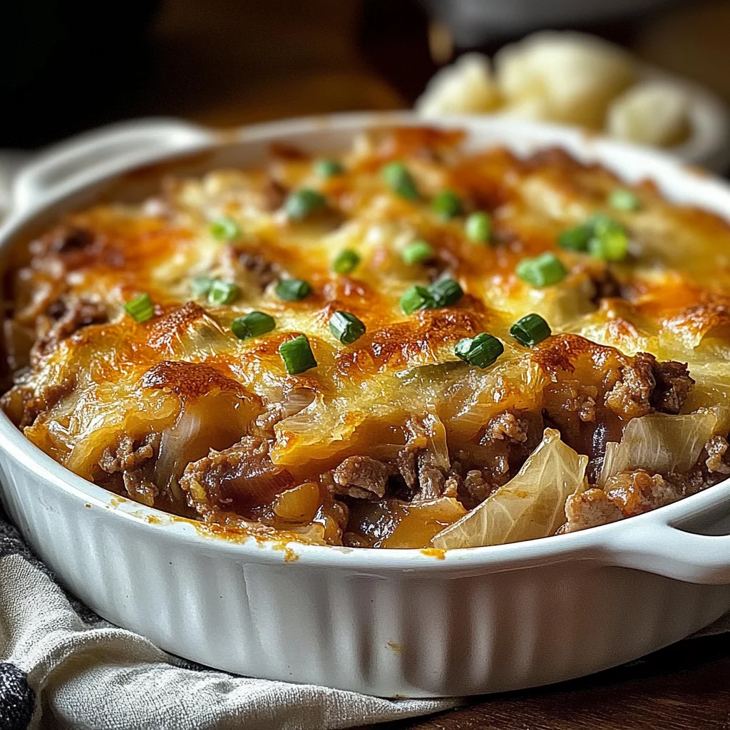 Recipe preparation for Savory Cabbage Beef Bake Dish