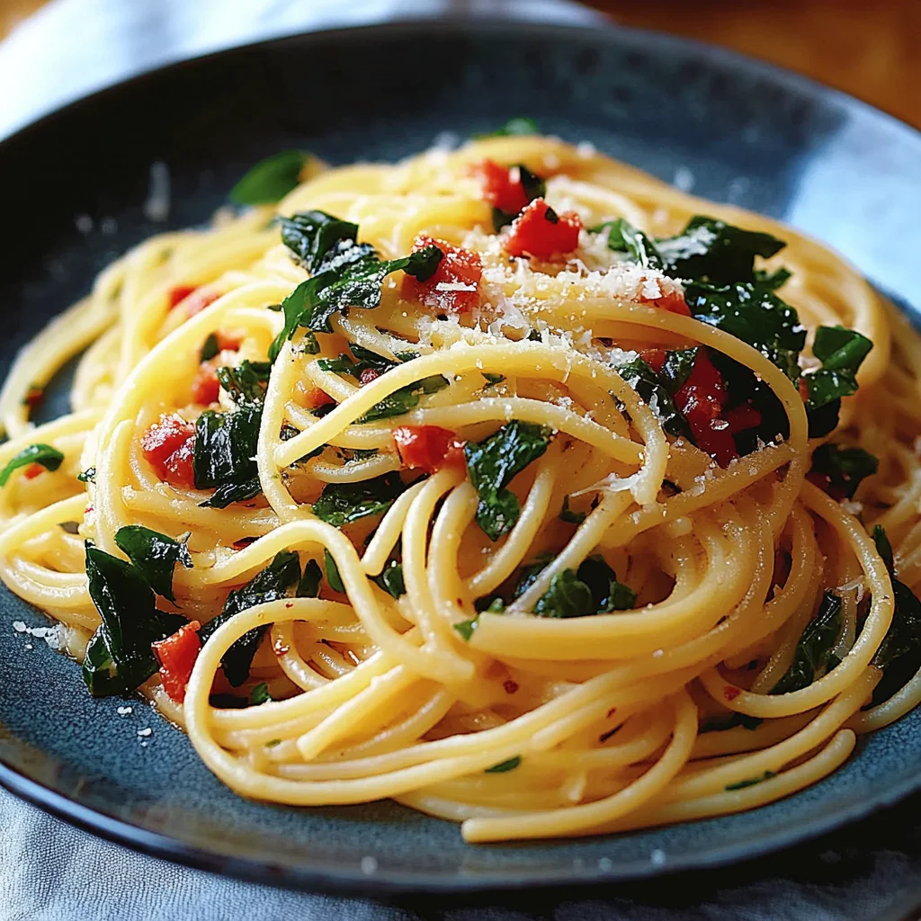 Recipe preparation for One Pan Spaghetti with Chard