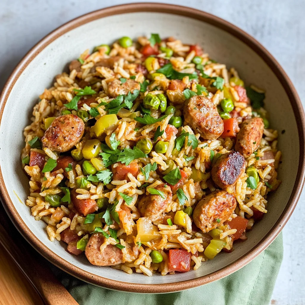 Recipe preparation for Loaded Cajun Chicken Sausage Rice
