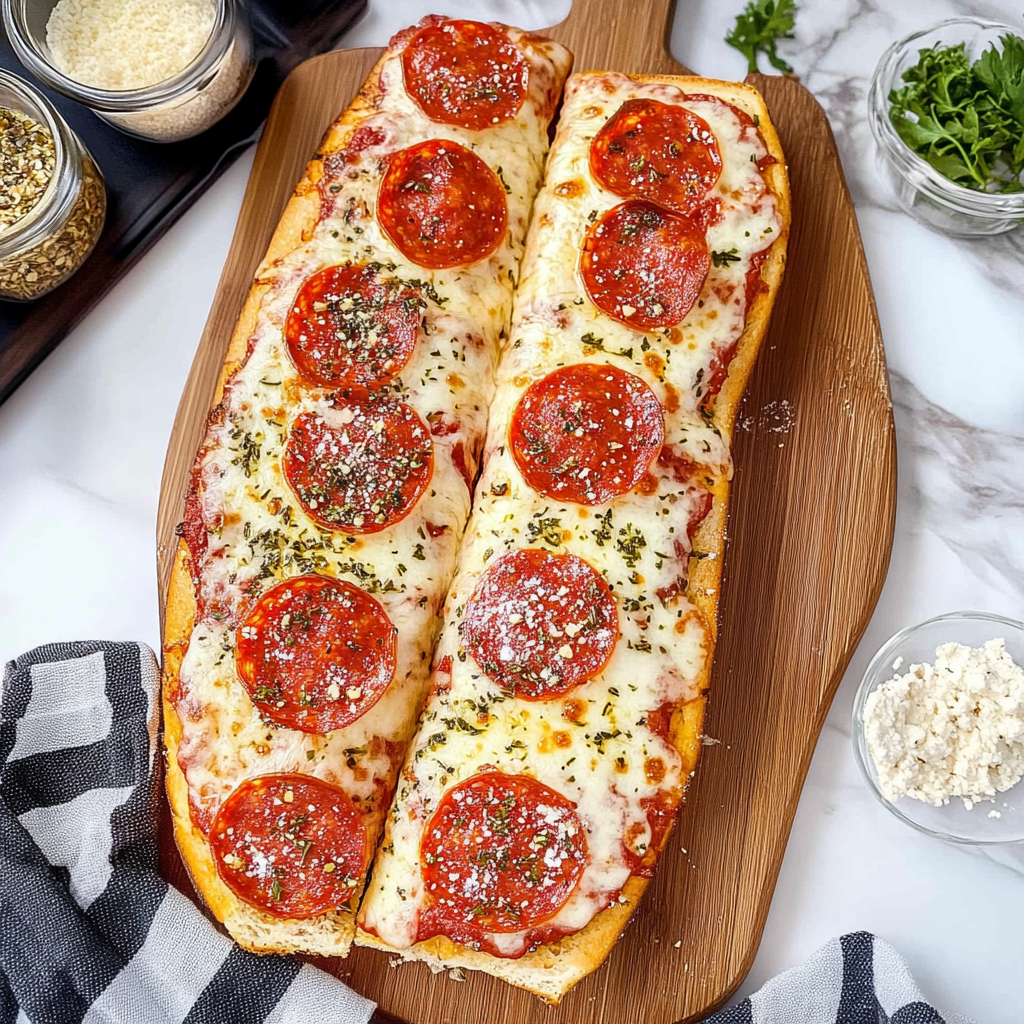 Recipe preparation for French Bread Pizza