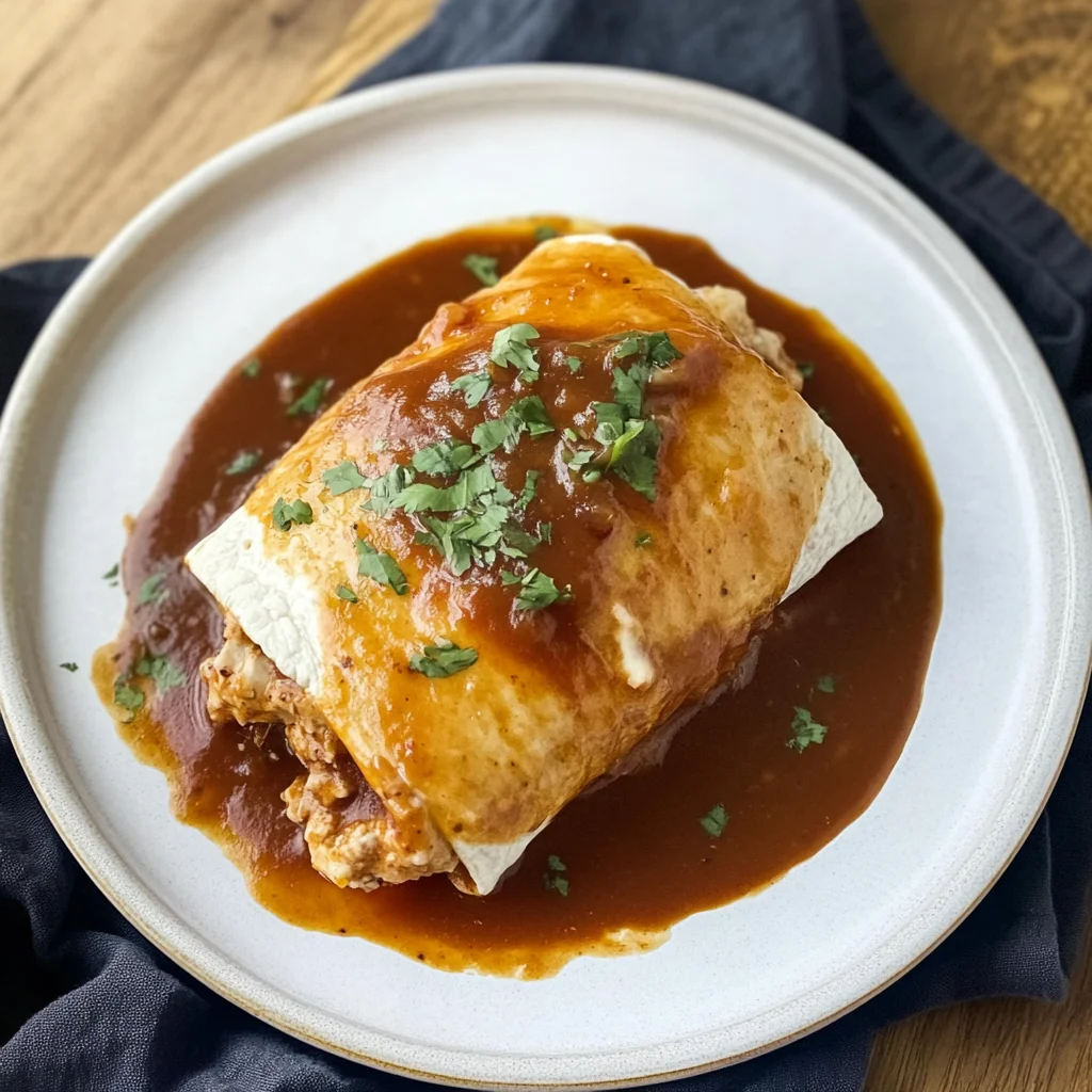 Recipe preparation for Creamy Chile Colorado Burritos