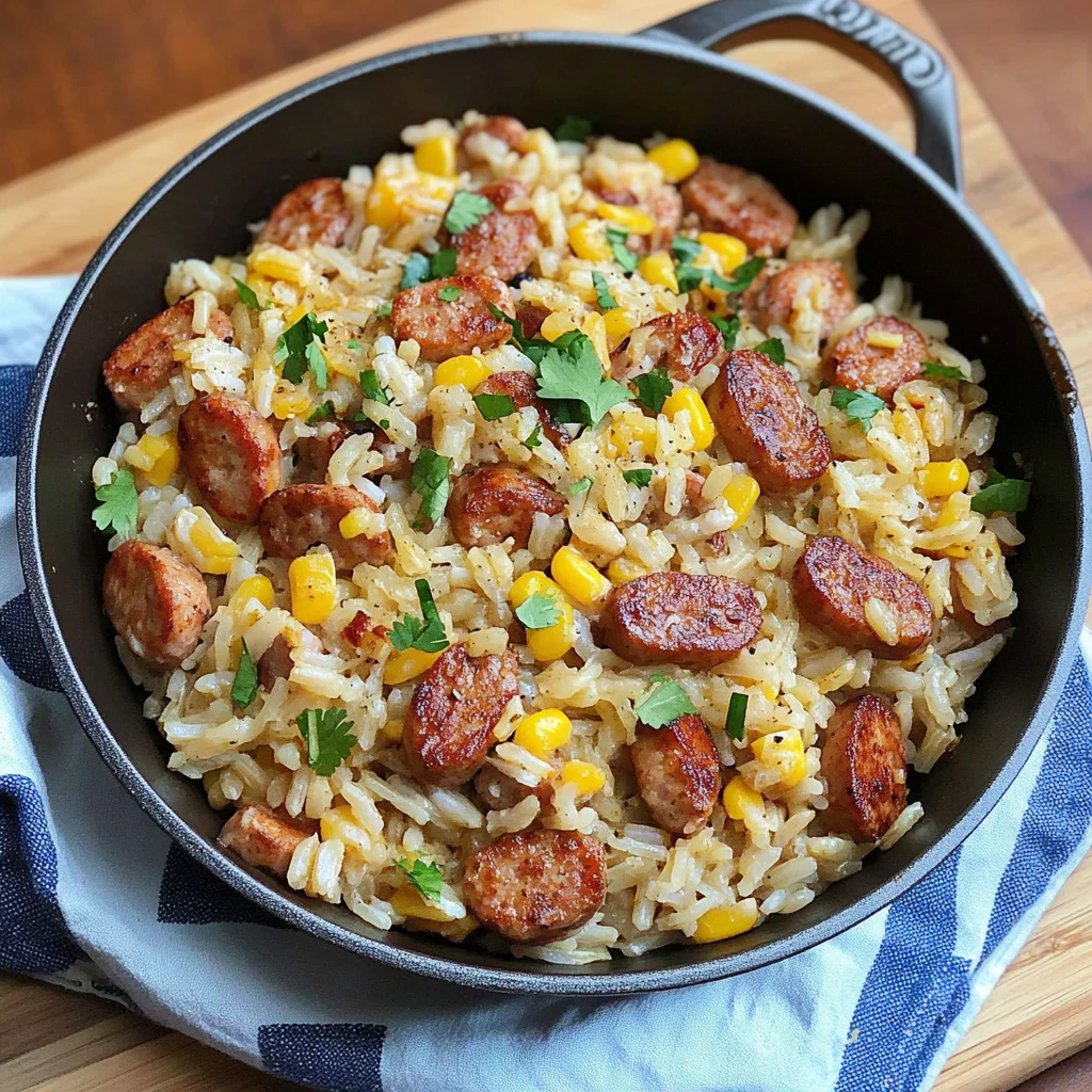 Recipe preparation for Sausage and Rice Skillet