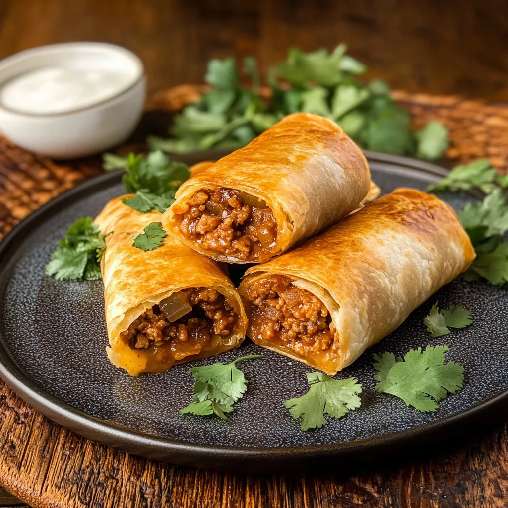 Recipe preparation for Crispy Beef and Cheese Chimichangas