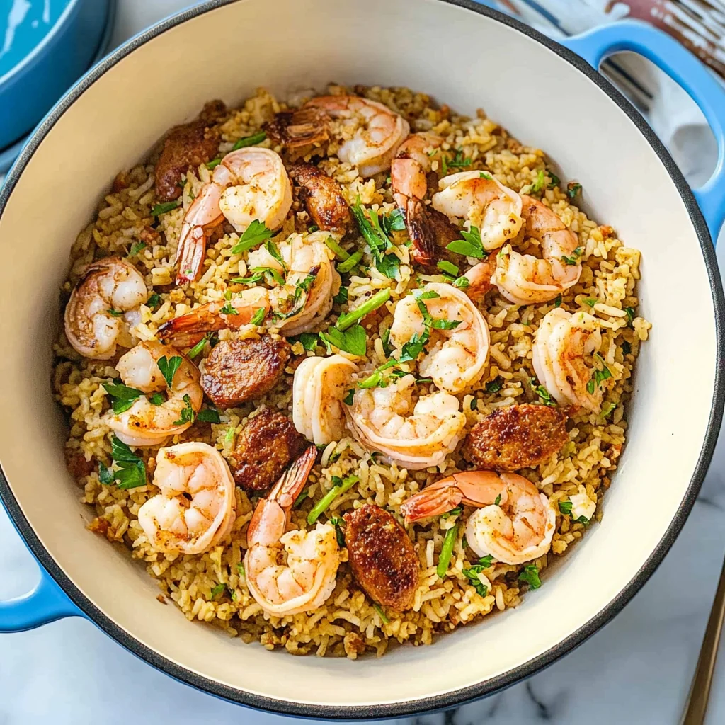 Recipe preparation for Shrimp Sausage Dirty Rice