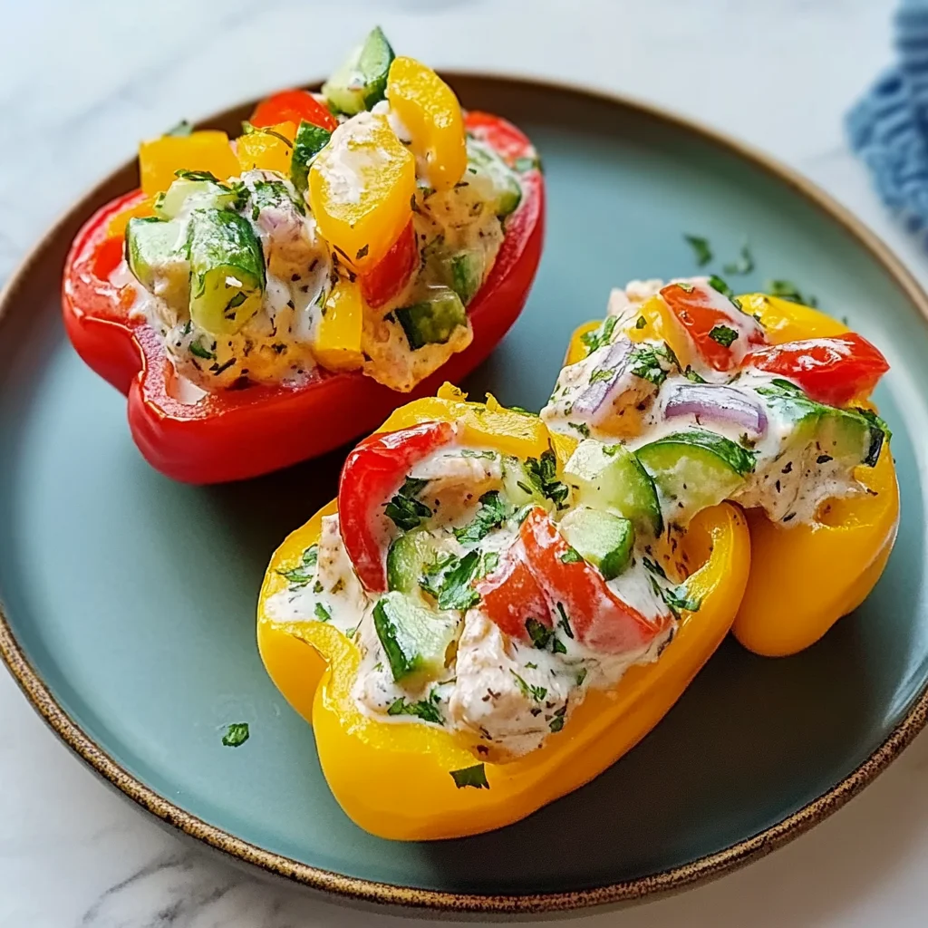 Recipe preparation for Greek Yogurt Chicken Salad Stuffed Peppers