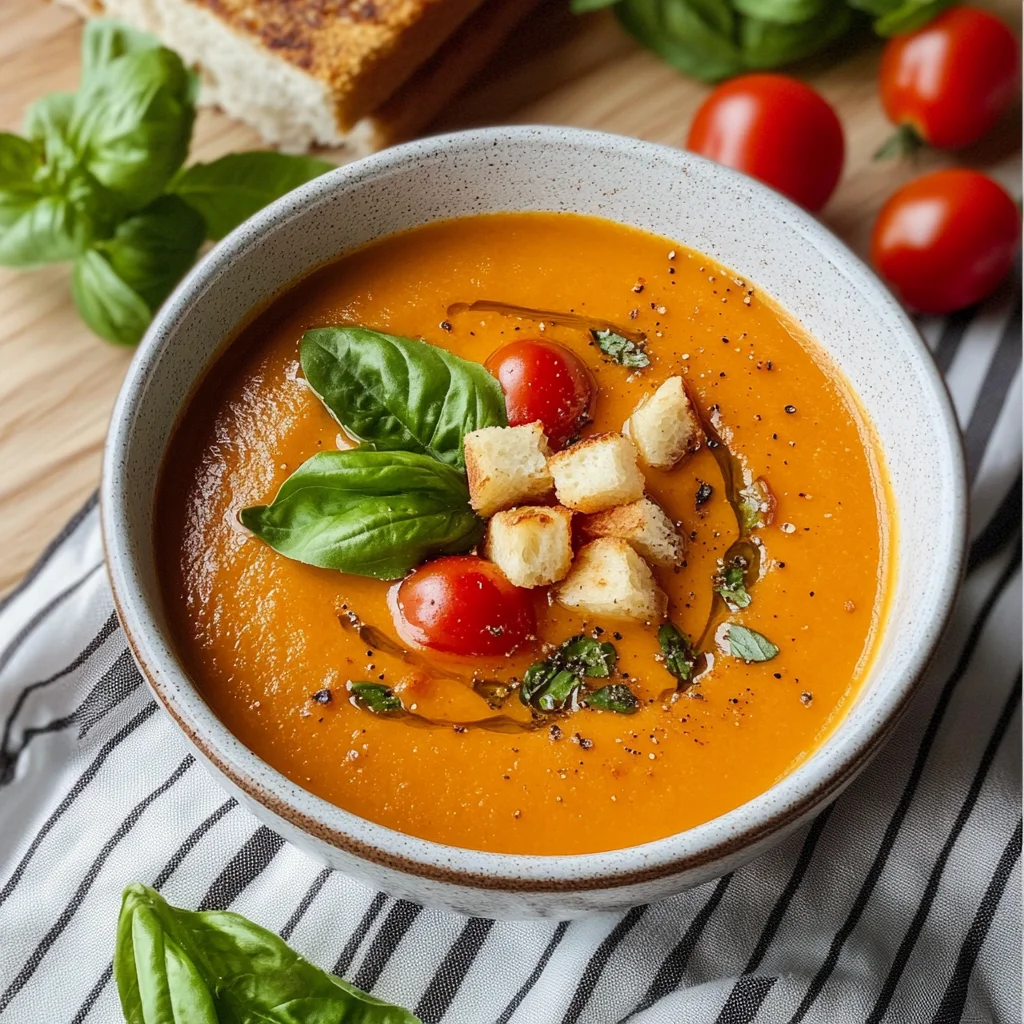 Recipe preparation for Crispy Lemon Tomato Soup