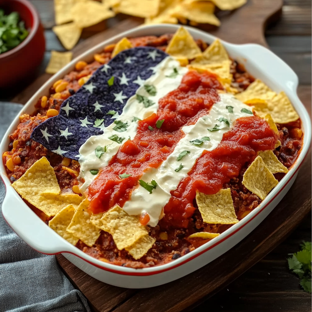 Recipe preparation for Flag Taco Dip