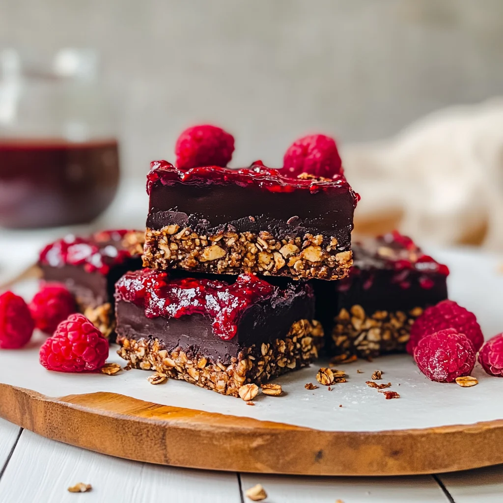 Recipe preparation for No-Bake Raspberry Chocolate Oat Squares