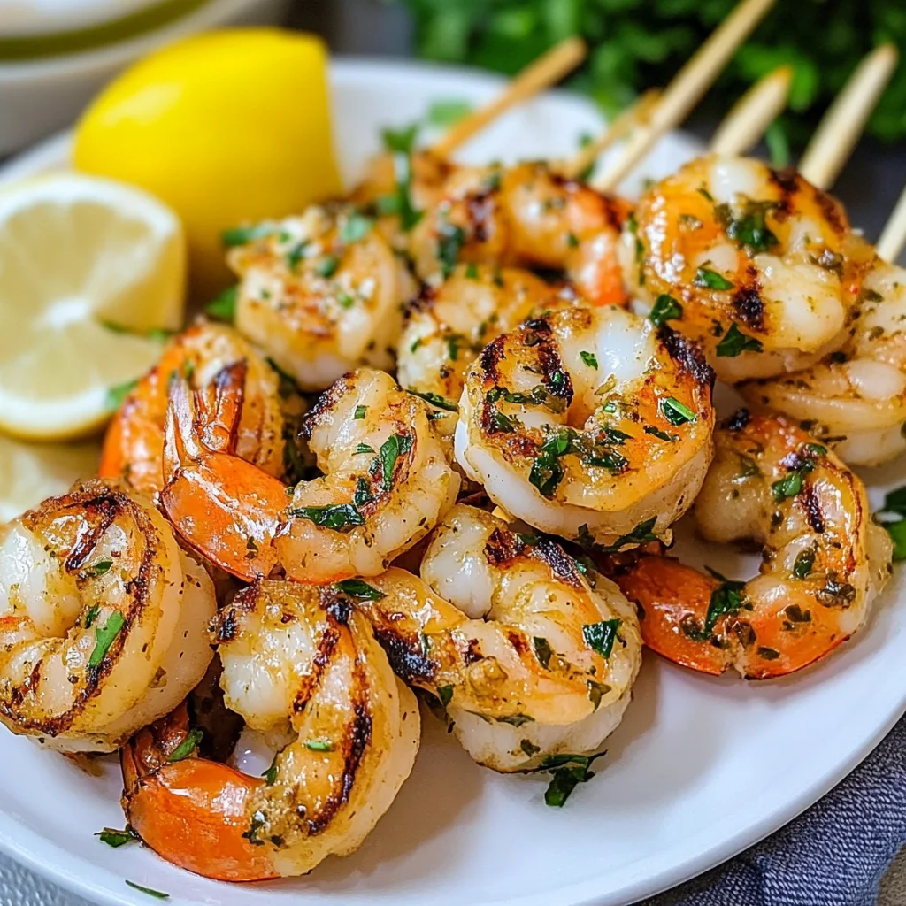 Recipe preparation for Garlic Herb Grilled Shrimp Skewers