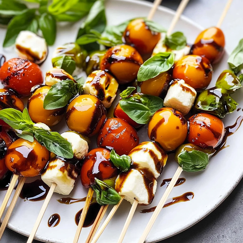 Recipe preparation for Caprese Skewers with Balsamic Glaze