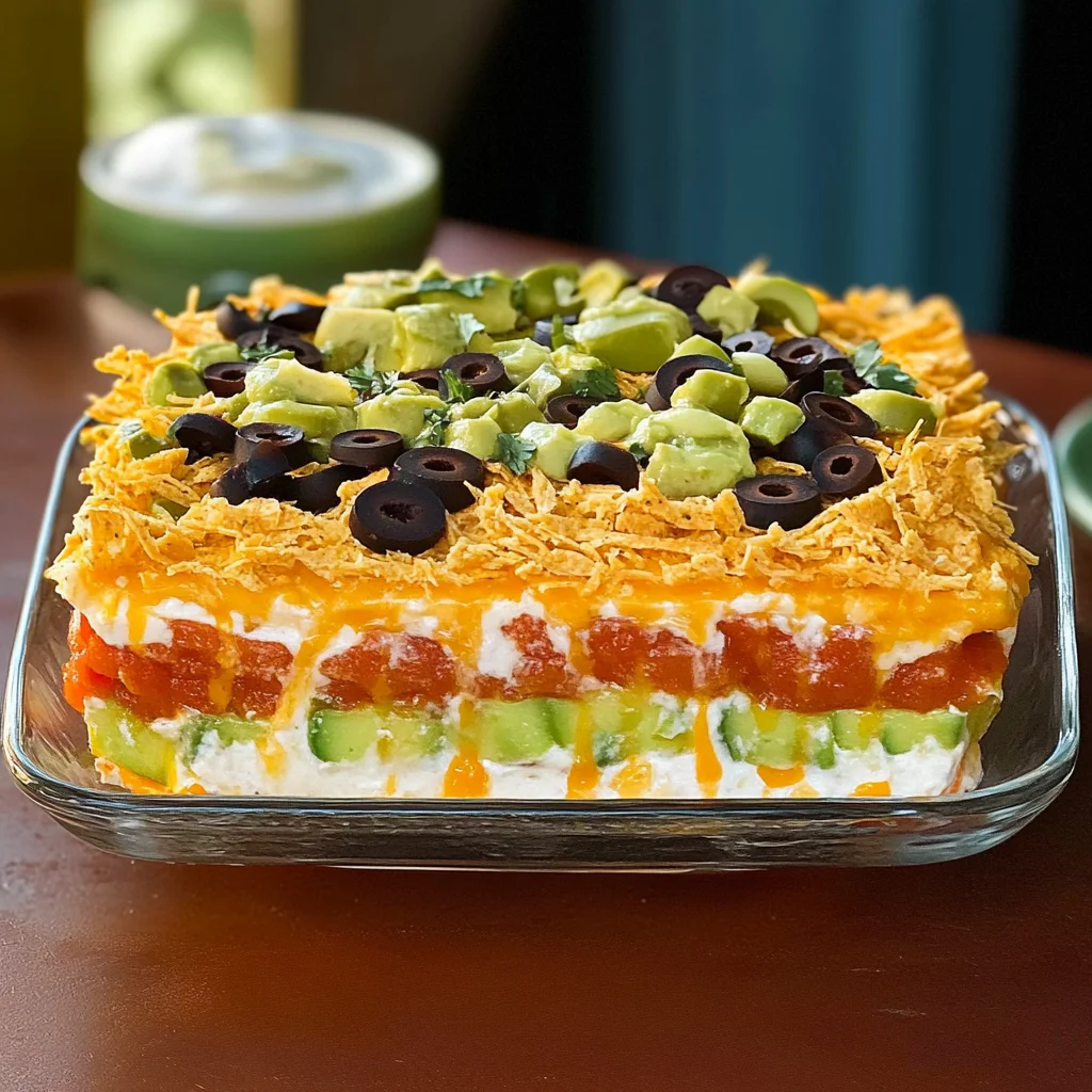 Recipe preparation for Fiesta Seven-Layer Dip