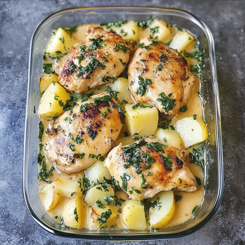 Recipe preparation for Creamy Garlic Chicken Potatoes