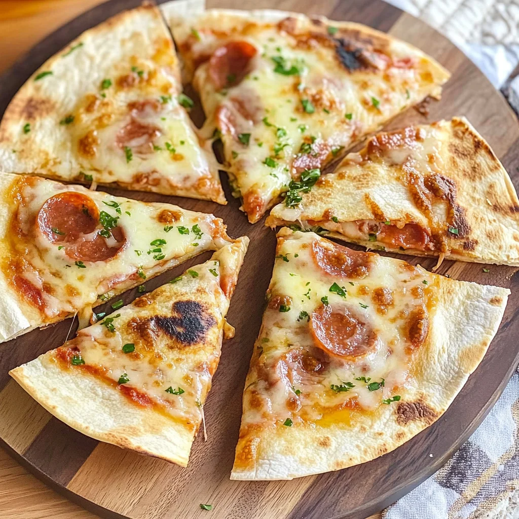 Recipe preparation for Pepperoni Pizza Quesadillas