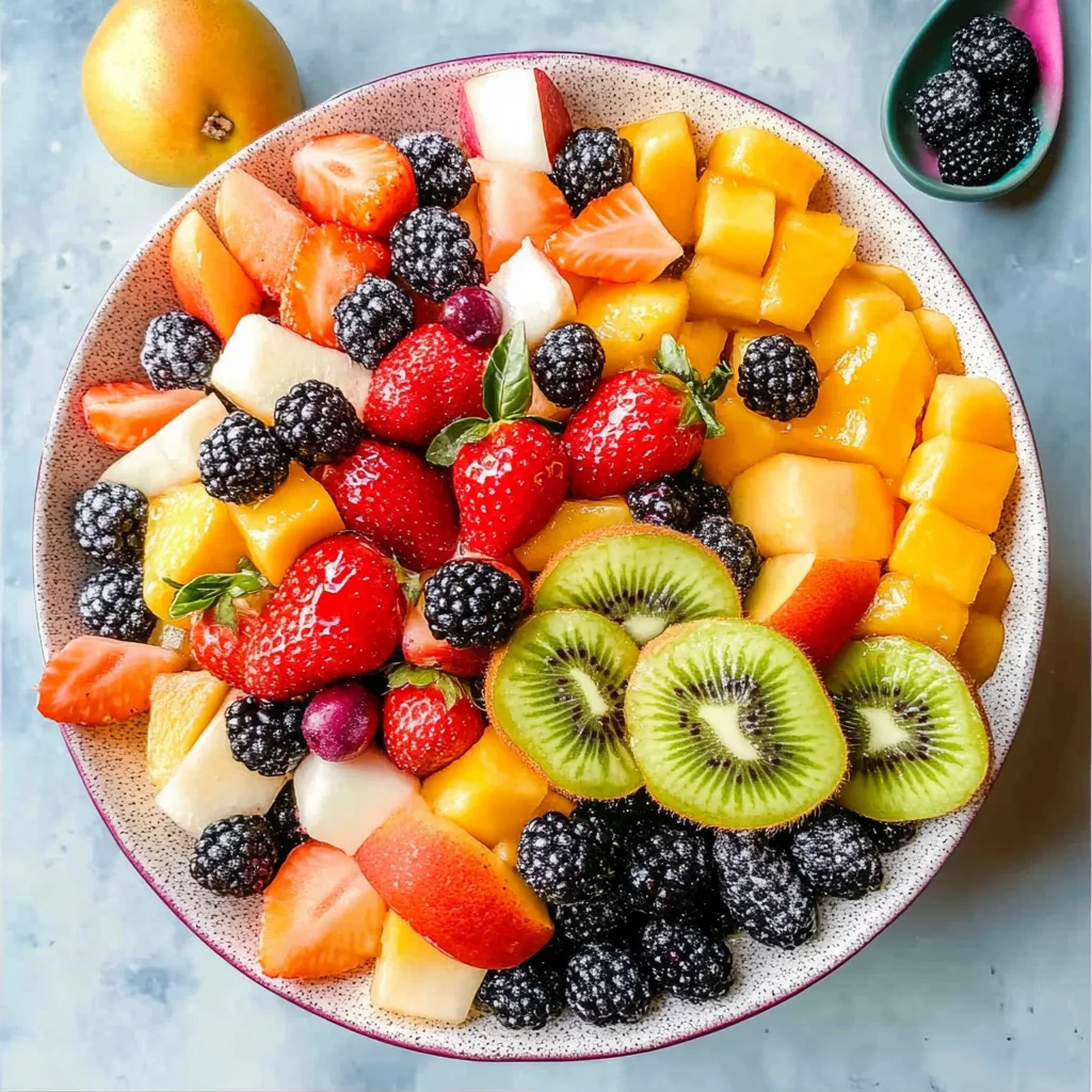 Recipe preparation for Honey Lime Basil Peach Fruit Salad