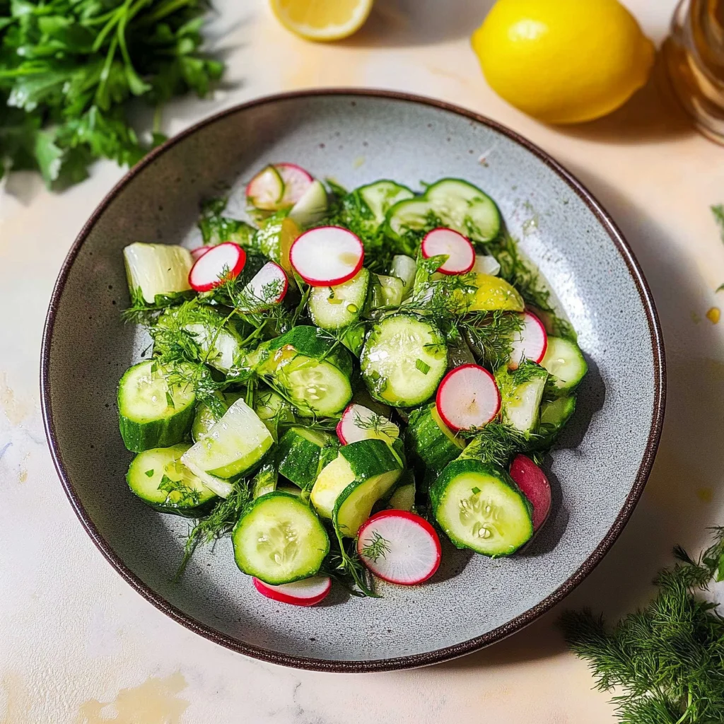 Recipe preparation for Cucumber Salad with Lemon and Fresh Herbs
