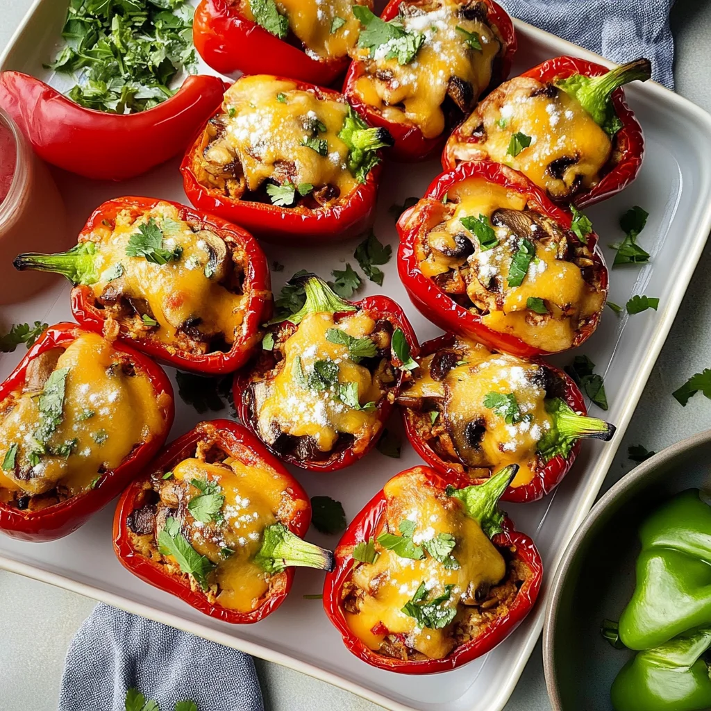 Recipe preparation for Mushroom Stuffed Bell Peppers