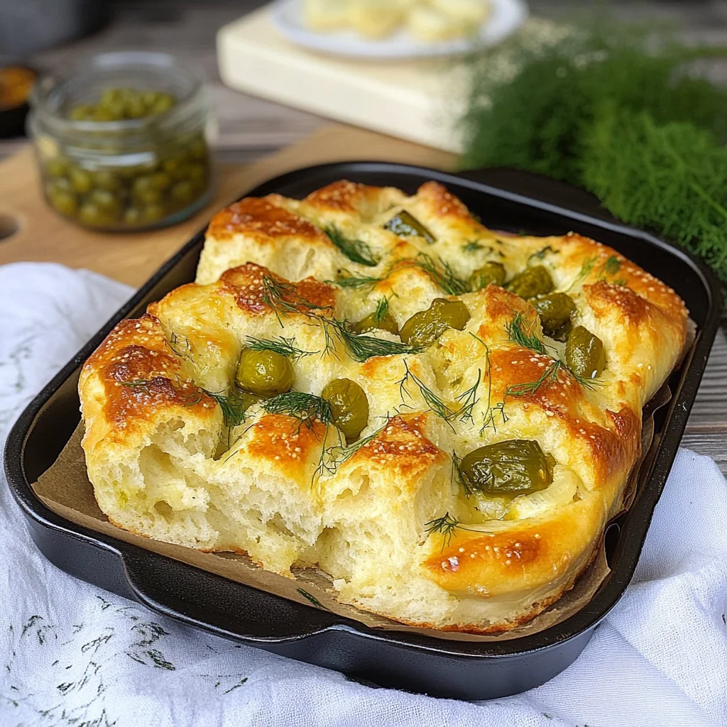Recipe preparation for Dill Pickle Focaccia