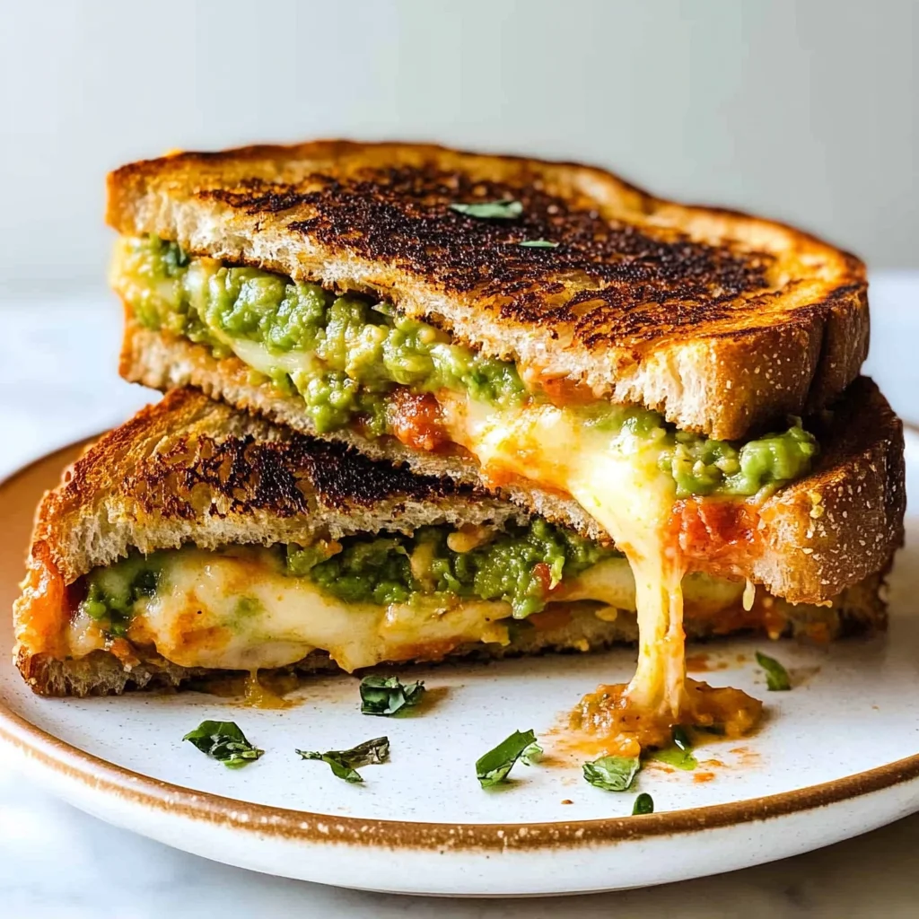Recipe preparation for Pesto Avocado Grilled Cheese Sandwich