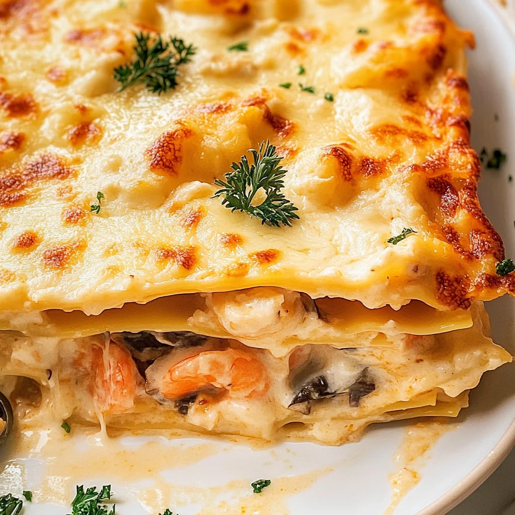 Recipe preparation for Creamy Seafood Lasagna Layers