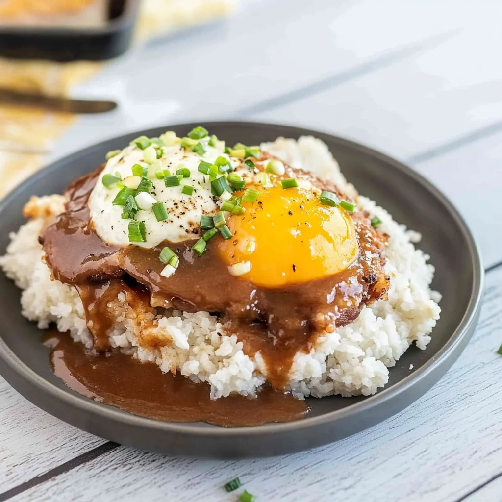 Recipe preparation for Loco Moco Hawaiian Lunch