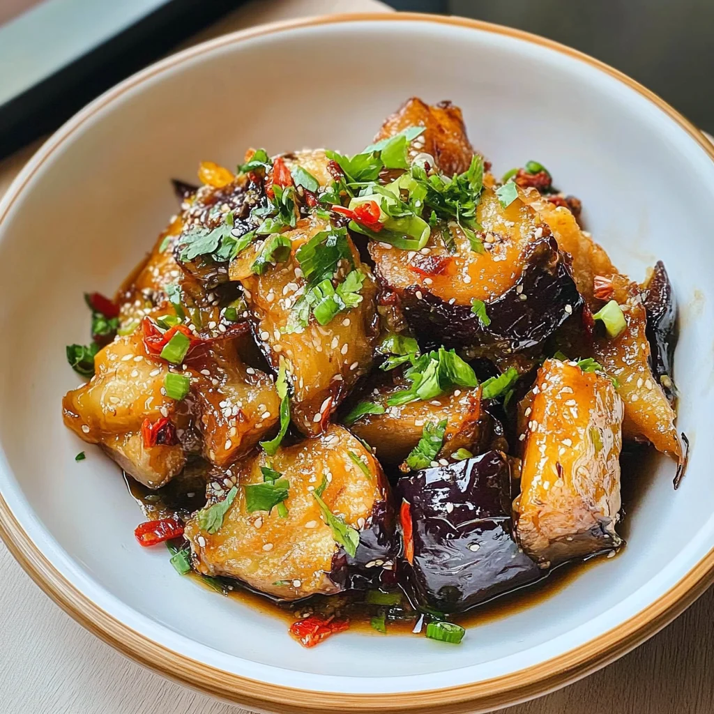 Recipe preparation for Sticky Garlic Eggplant