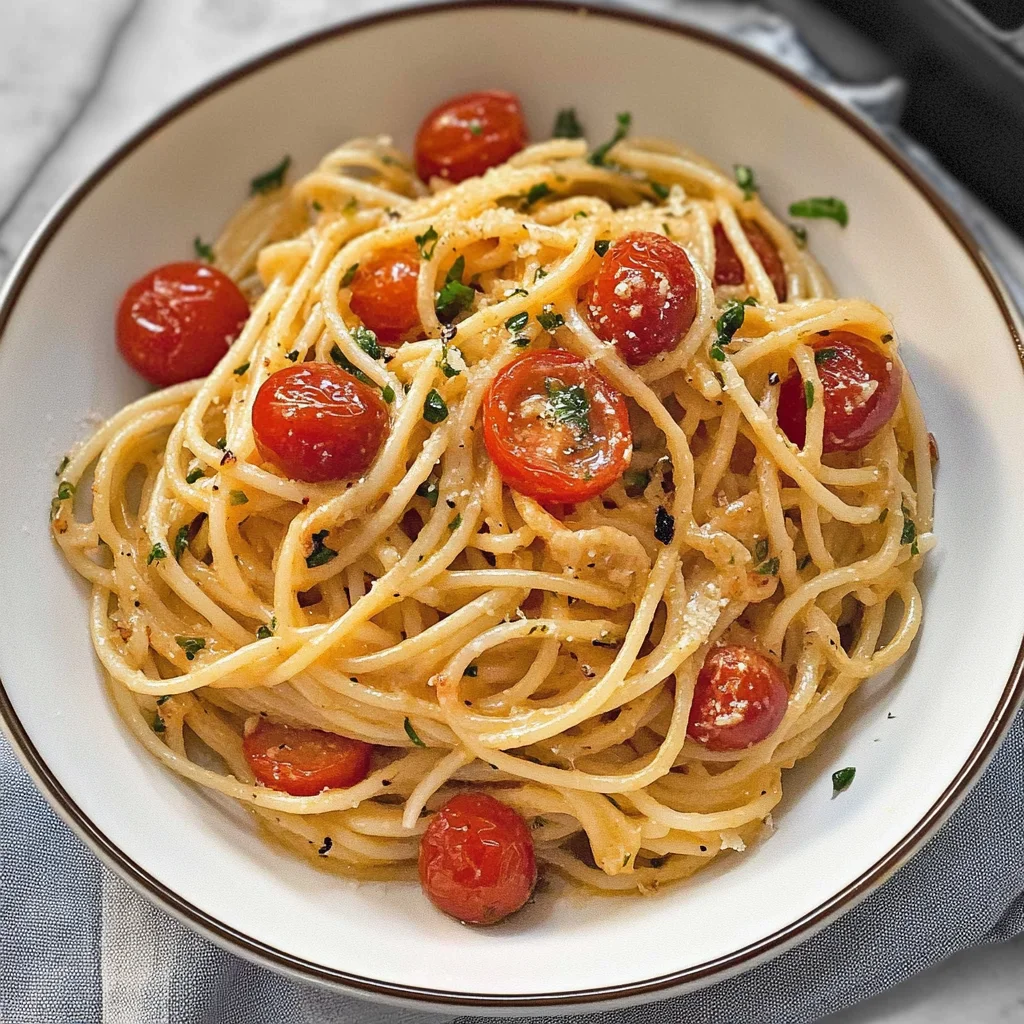 Recipe preparation for Spaghetti with Burst Cherry Tomatoes and Olive Oil