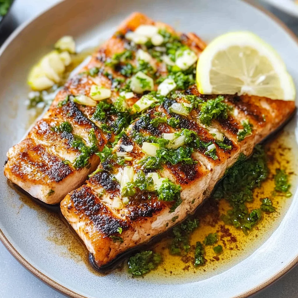 Recipe preparation for Lemon Garlic Grilled Salmon