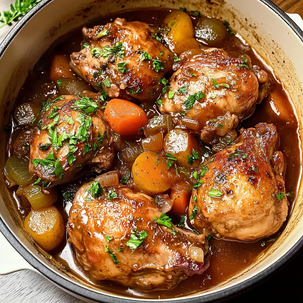 Recipe preparation for Hearty French Coq au Vin