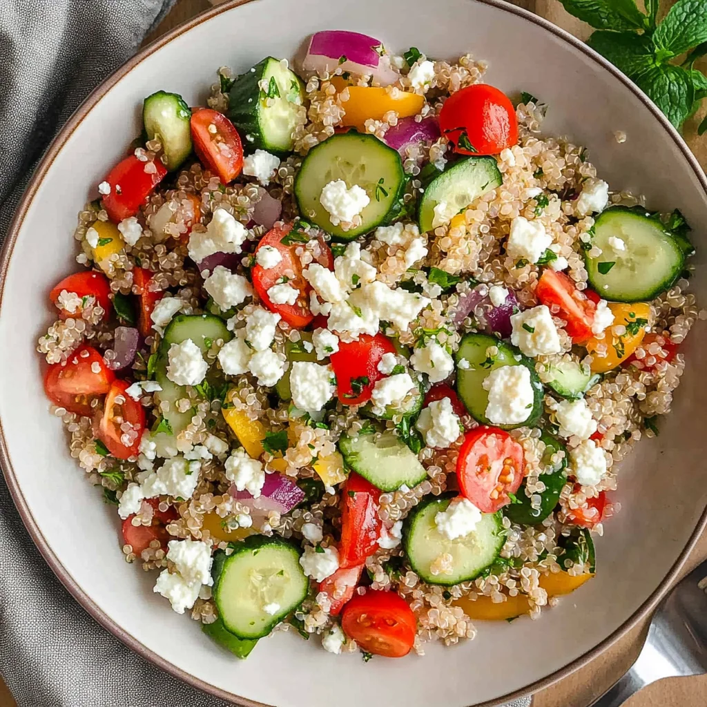 Recipe preparation for Fresh Herb and Feta Quinoa Salad