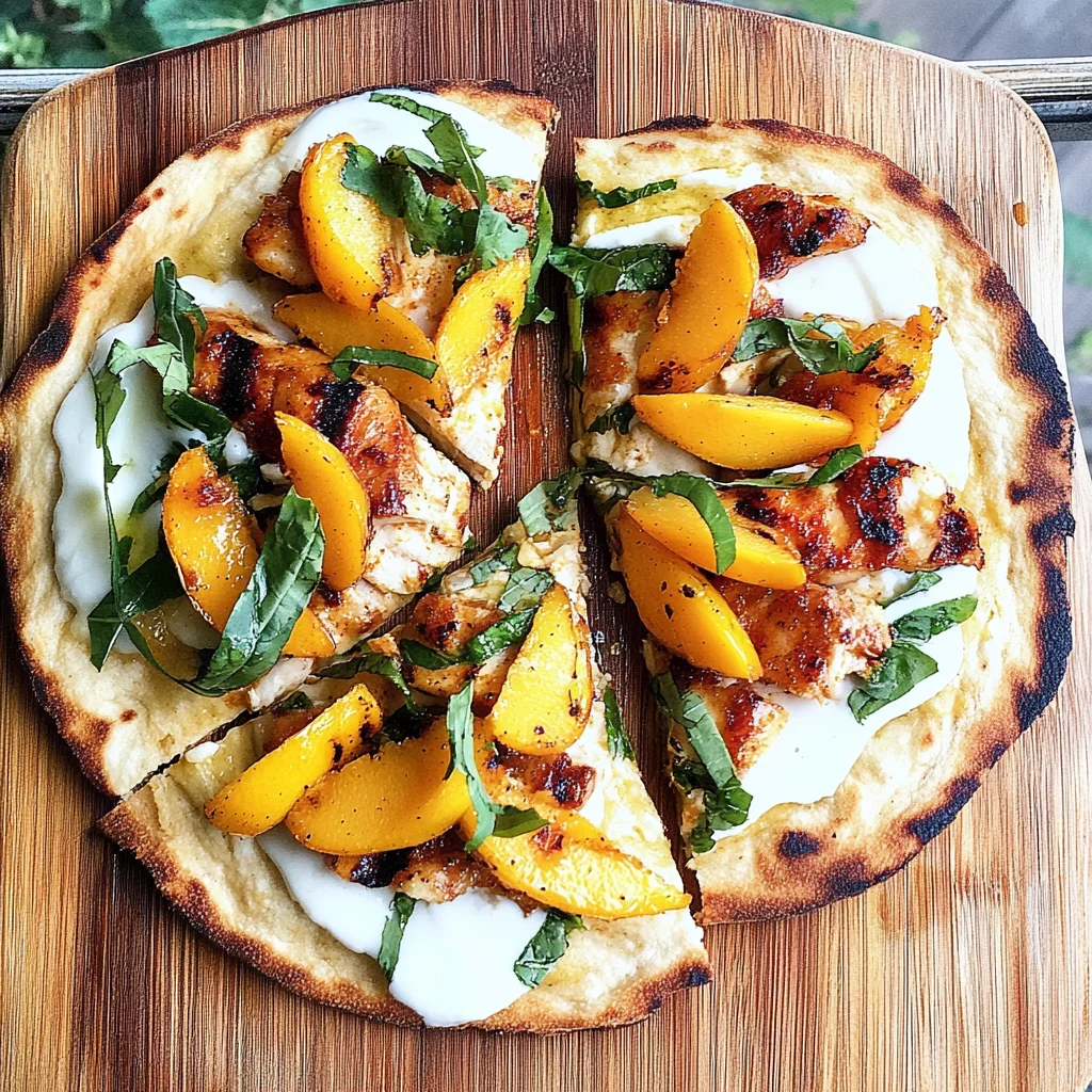 Recipe preparation for Grilled Chicken and Peach Flatbread