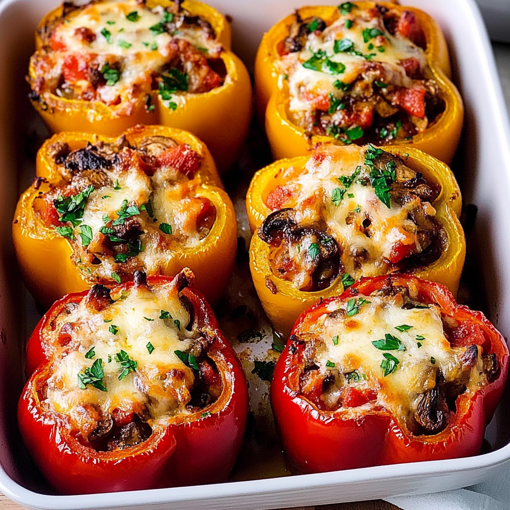 Recipe preparation for Mushroom Stuffed Bell Peppers