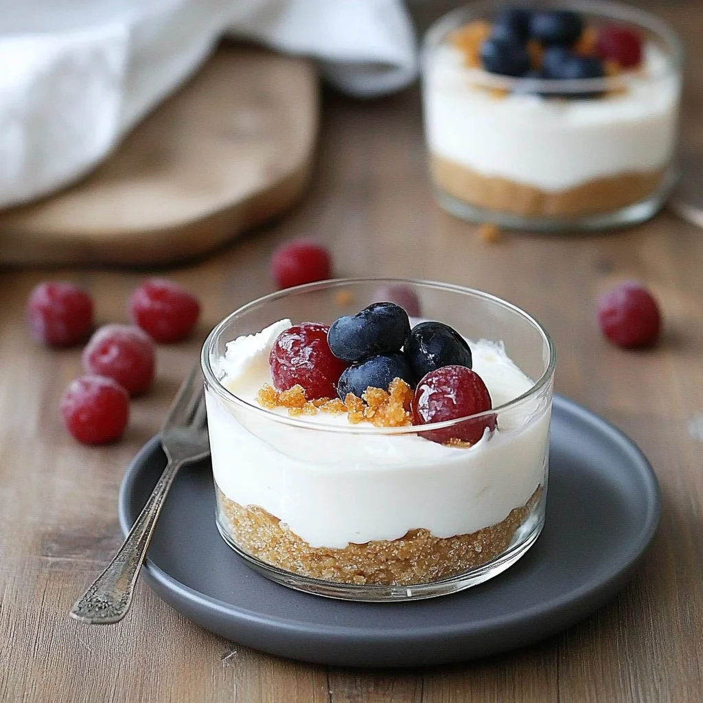 Recipe preparation for No-Bake Cheesecake Greek Yogurt Cups