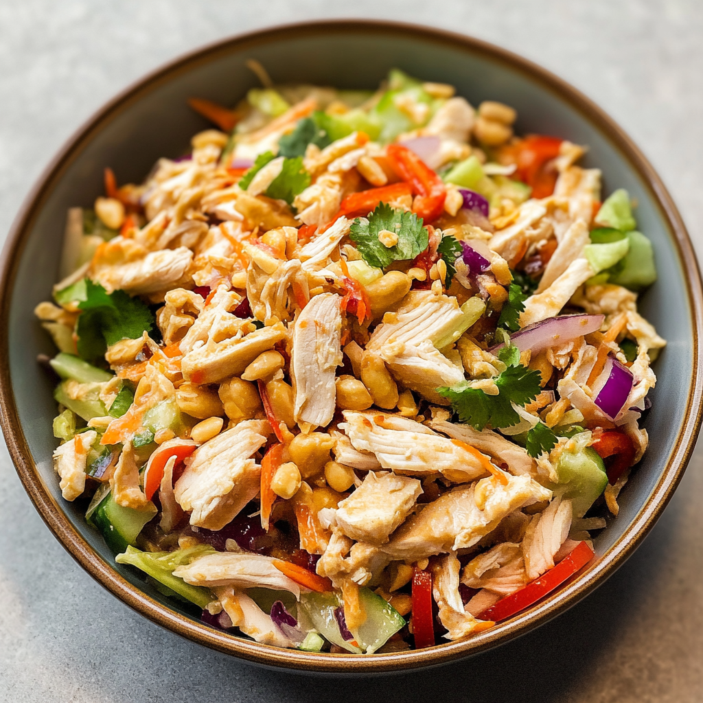 Recipe preparation for Thai Chicken Salad with Peanut Dressing